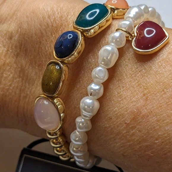 Nordstrom Melrose & Market Multi-Stone & Pearl‎ Stretch Bracelet Set NWT - Picture 4 of 6
